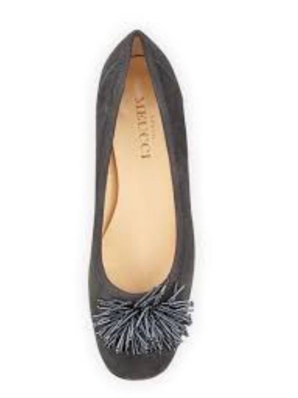 Sesto Meucci Gray Suede Pom-Pom Ballet Flat